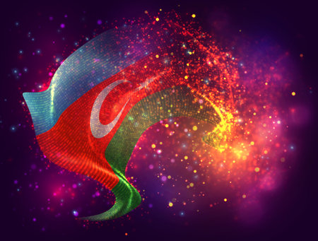 Azerbaijan, vector 3d flag with a splash of paint dots, explosion of colored dotsのイラスト素材