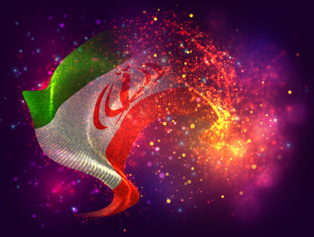 Iran, vector 3d flag with a splash of paint dots, explosion of colored dotsのイラスト素材