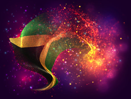 Jamaica, vector 3d flag with a splash of paint dots, explosion of colored dotsのイラスト素材