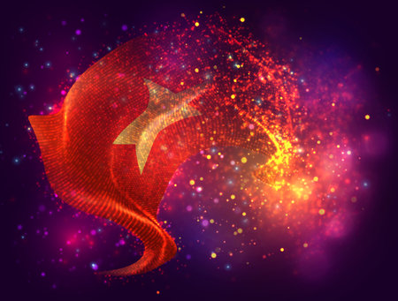 Vietnam, vector 3d flag with a splash of paint dots, explosion of colored dotsのイラスト素材