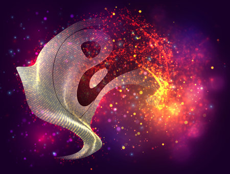 yin, yang, vector 3d flag with a splash of paint dots, explosion of colored dotsのイラスト素材