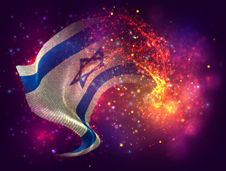 Israel, vector 3d flag with a splash of paint dots, explosion of colored dotsのイラスト素材