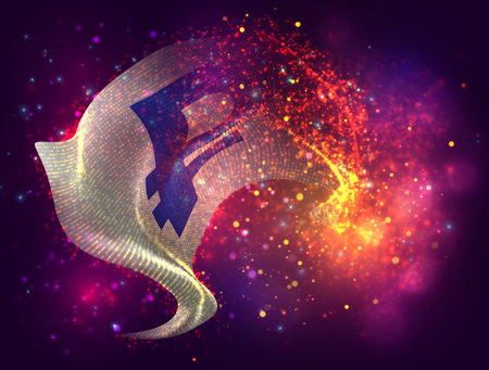 Ruble, vector 3d flag with a splash of paint dots, explosion of colored dotsのイラスト素材