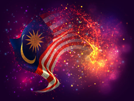 Malaysia, vector 3d flag with a splash of paint dots, explosion of colored dotsのイラスト素材