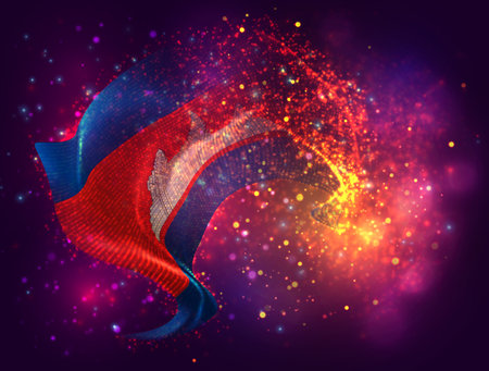 Cambodia, vector 3d flag with a splash of paint dots, explosion of colored dotsのイラスト素材