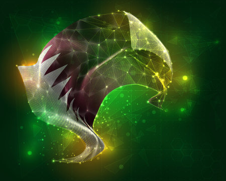 Qatar, vector 3d flag virtual triangular polygons on a color backgroundのイラスト素材