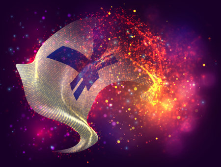 Yen, vector 3d flag with a splash of paint dots, explosion of colored dotsのイラスト素材