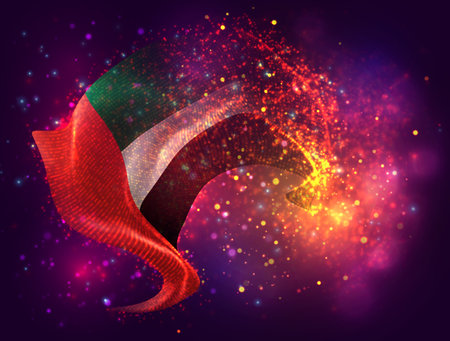 United Arab Emirates, vector 3d flag with a splash of paint dots, explosion of colored dotsのイラスト素材