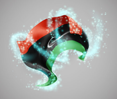 Libya, vector 3d flag in whirlwind of magical radianceのイラスト素材