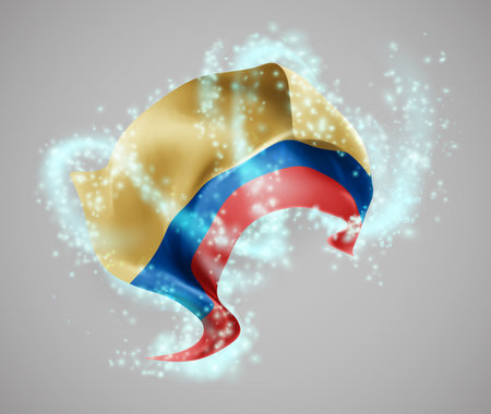 Colombia, vector 3d flag in whirlwind of magical radianceのイラスト素材