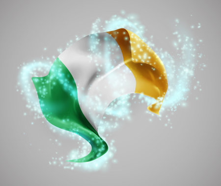 Ireland, vector 3d flag in whirlwind of magical radianceのイラスト素材