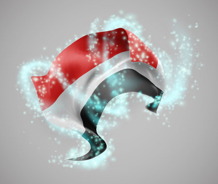 Yemen, vector 3d flag in whirlwind of magical radianceのイラスト素材