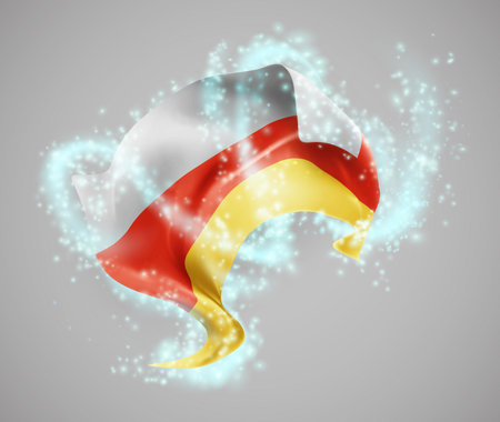 South Ossetia, vector 3d flag in whirlwind of magical radianceのイラスト素材