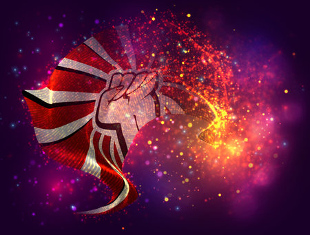 Protest, vector 3d flag with a splash of paint dots, explosion of colored dotsのイラスト素材