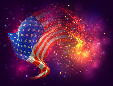 USA, America, vector 3d flag with a splash of paint dots, explosion of colored dotsのイラスト素材