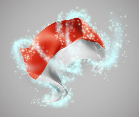 Indonesia, Monaco, vector 3d flag in whirlwind of magical radianceのイラスト素材