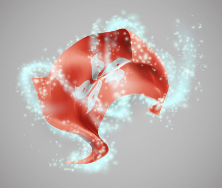 Hong Kong, vector 3d flag in whirlwind of magical radianceのイラスト素材