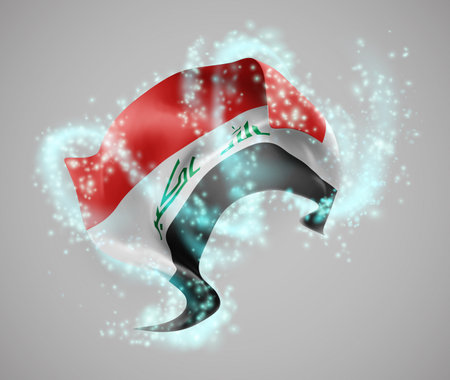 Iraq, vector 3d flag in whirlwind of magical radianceのイラスト素材
