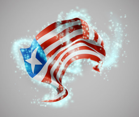 Liberia, vector 3d flag in whirlwind of magical radianceのイラスト素材