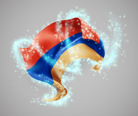 Armenia, vector 3d flag in whirlwind of magical radianceのイラスト素材