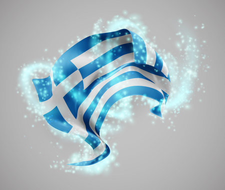 Greece, vector 3d flag in whirlwind of magical radianceのイラスト素材