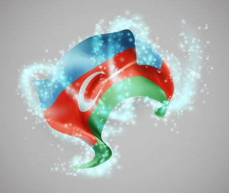 Azerbaijan, vector 3d flag in whirlwind of magical radianceのイラスト素材