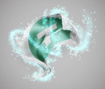 Tether, vector 3d flag in whirlwind of magical radianceのイラスト素材