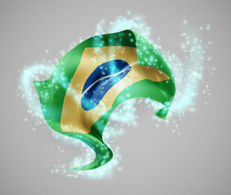 Brazil, vector 3d flag in whirlwind of magical radianceのイラスト素材