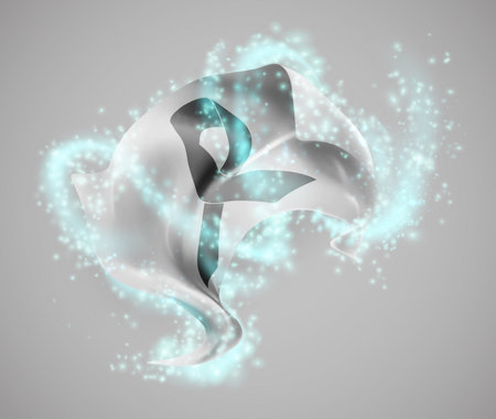 Ribbon, vector 3d flag in whirlwind of magical radianceのイラスト素材