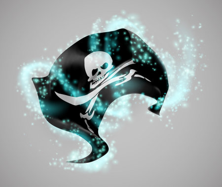 Pirate, vector 3d flag in whirlwind of magical radianceのイラスト素材