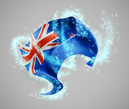 New Zealand, vector 3d flag in whirlwind of magical radianceのイラスト素材