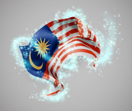 Malaysia, vector 3d flag in whirlwind of magical radianceのイラスト素材