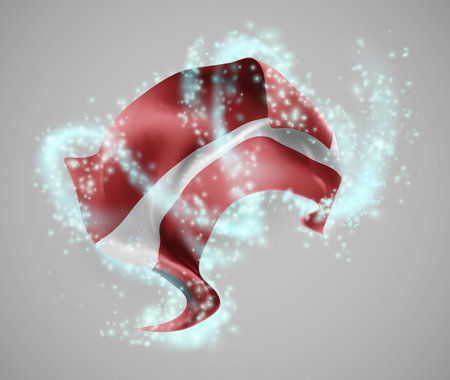 Latvia, vector 3d flag in whirlwind of magical radianceのイラスト素材