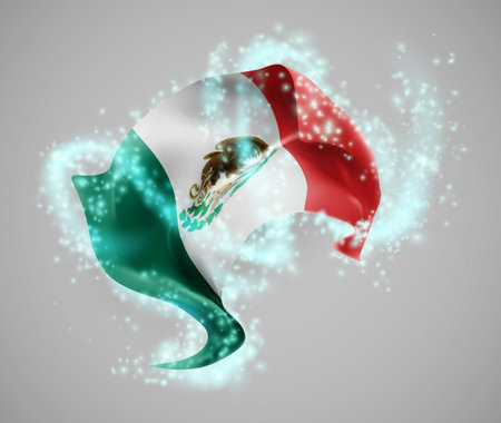 Mexico, vector 3d flag in whirlwind of magical radianceのイラスト素材