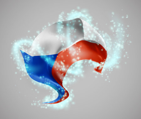 Czech Republic, vector 3d flag in whirlwind of magical radianceのイラスト素材