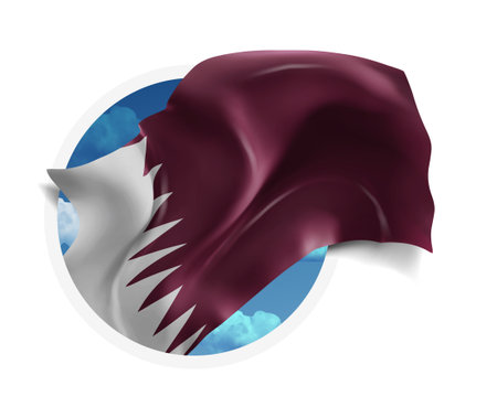 Qatar, vector 3d flag against a blue sky, through a round hole on a white backgroundのイラスト素材