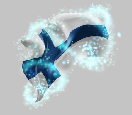 Finland, vector 3d flag in whirlwind of magical radianceのイラスト素材
