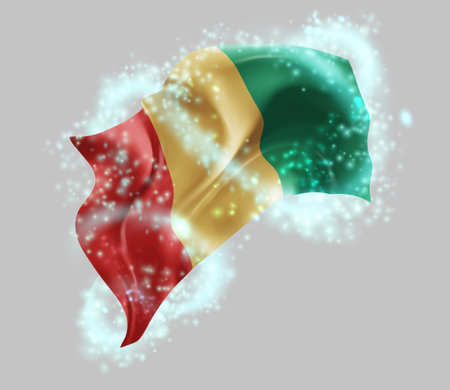 Guinea, vector 3d flag in whirlwind of magical radianceのイラスト素材