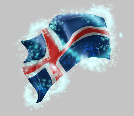 Iceland, vector 3d flag in whirlwind of magical radianceのイラスト素材