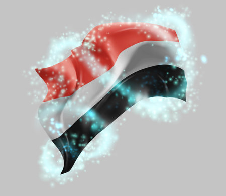 Yemen, vector 3d flag in whirlwind of magical radianceのイラスト素材