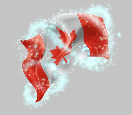 Canada, vector 3d flag in whirlwind of magical radianceのイラスト素材