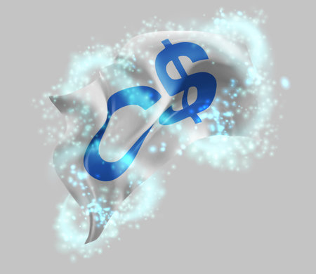 Dollar Canada, vector 3d flag in whirlwind of magical radianceのイラスト素材