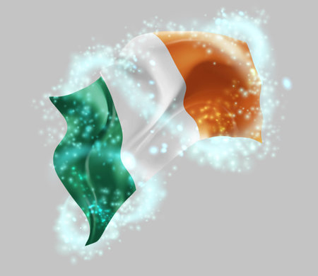 Ireland, vector 3d flag in whirlwind of magical radianceのイラスト素材