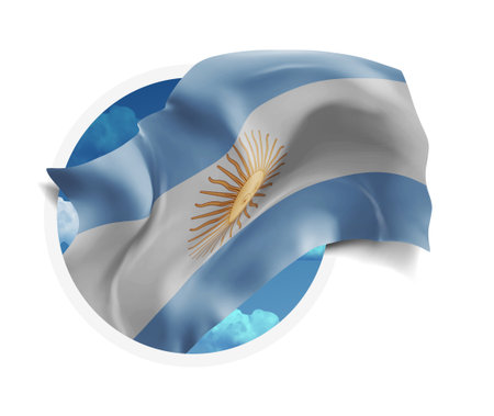 Argentina, vector 3d flag against a blue sky, through a round hole on a white backgroundのイラスト素材
