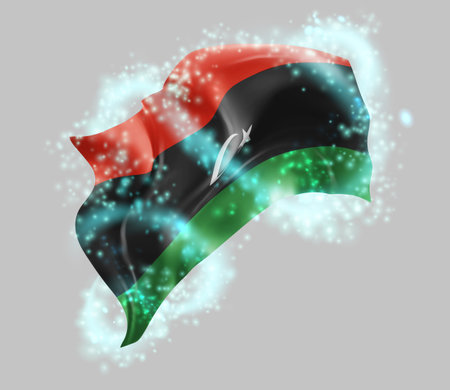 Libya, vector 3d flag in whirlwind of magical radianceのイラスト素材