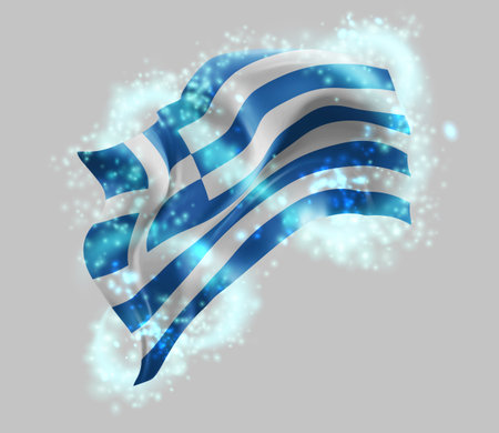 Greece, vector 3d flag in whirlwind of magical radianceのイラスト素材