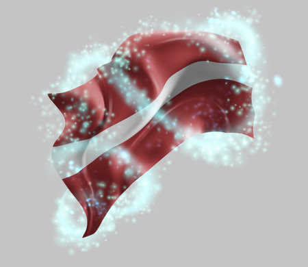 Latvia, vector 3d flag in whirlwind of magical radianceのイラスト素材