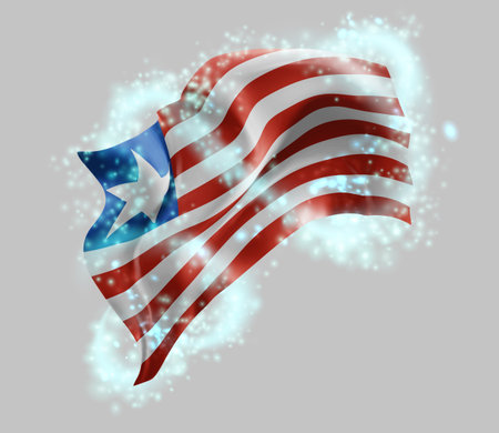 Liberia, vector 3d flag in whirlwind of magical radianceのイラスト素材
