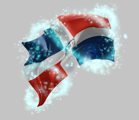 Dominican Republic, vector 3d flag in whirlwind of magical radianceのイラスト素材