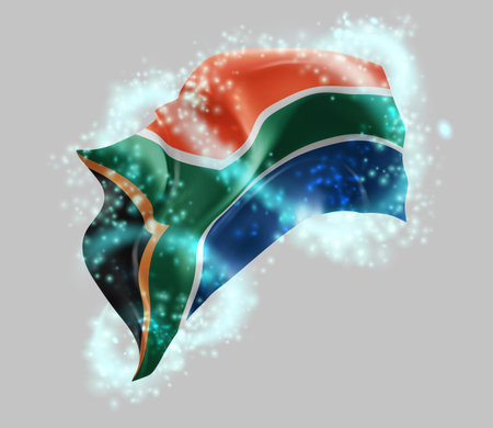 South Africa, vector 3d flag in whirlwind of magical radianceのイラスト素材